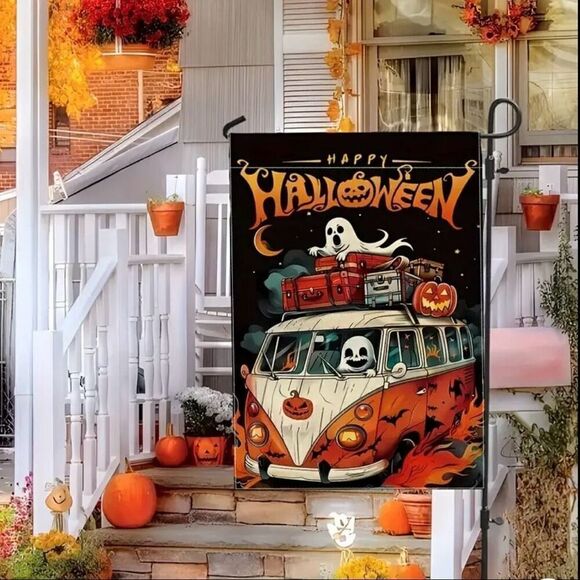 Brand New Halloween Hippie Van Ghost Fall Funny Graphics Garden Decoration Flag - Picture 4 of 10